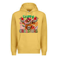 Antique Gold Happy Christmas Cow Premium Hoodie - CowhideDigitalArt