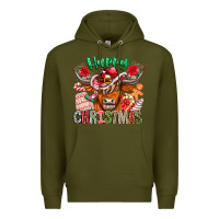 Army Green Happy Christmas Cow Premium Hoodie - CowhideDigitalArt