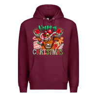 Burgundy Happy Christmas Cow Premium Hoodie - CowhideDigitalArt