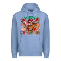 Colony Blue Happy Christmas Cow Premium Hoodie - CowhideDigitalArt