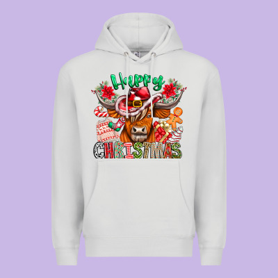 Happy Christmas Cow Premium Hoodie Designed By Cowhidedigitalart