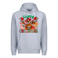 Heather Grey Happy Christmas Cow Premium Hoodie - CowhideDigitalArt