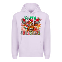 Lilac Happy Christmas Cow Premium Hoodie - CowhideDigitalArt