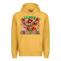 Mustard Happy Christmas Cow Premium Hoodie - CowhideDigitalArt