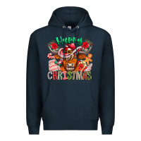 Navy Happy Christmas Cow Premium Hoodie - CowhideDigitalArt