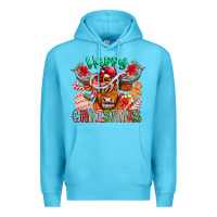 Ocean Blue Happy Christmas Cow Premium Hoodie - CowhideDigitalArt