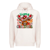 Pale Pink Happy Christmas Cow Premium Hoodie - CowhideDigitalArt