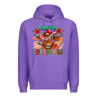 Purple Happy Christmas Cow Premium Hoodie - CowhideDigitalArt