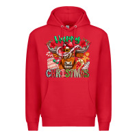 Red Happy Christmas Cow Premium Hoodie - CowhideDigitalArt