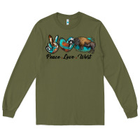 Army Green peace love west bison Long Sleeve Tee - RanaPortraitStore