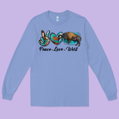 Peace Love West Bison Long Sleeve Tee Designed By Ranaportraitstore