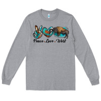 Heather Grey peace love west bison Long Sleeve Tee - RanaPortraitStore