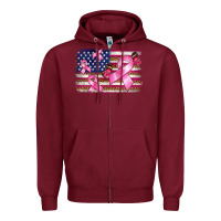 Burgundy breast cancer american flag background Zipper Hoodie - BarkalooDesign