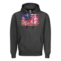 Charcoal Heather breast cancer american flag background Zipper Hoodie - BarkalooDesign