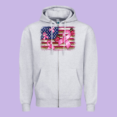 Breast Cancer American Flag Background Zipper Hoodie Designed By Barkaloodesign