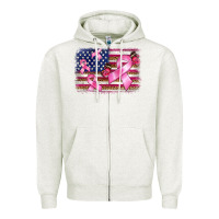 Oatmeal Heather breast cancer american flag background Zipper Hoodie - BarkalooDesign