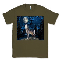 Army Green wolf howling at the moon Classic Tee - TumblerDesignByShophia