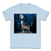 Dusty Blue wolf howling at the moon Classic Tee - TumblerDesignByShophia