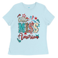 Baby Blue Little miss America 4th of july Ladies Tee - HowdyJamesFarm