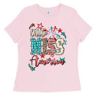 Bubblegum Pink Little miss America 4th of july Ladies Tee - HowdyJamesFarm