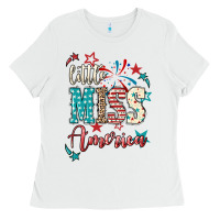 White Little miss America 4th of july Ladies Tee - HowdyJamesFarm
