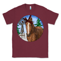 Burgundy Horse Christmas Classic Tee - RanaPortraitStore