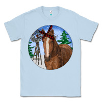 Dusty Blue Horse Christmas Classic Tee - RanaPortraitStore