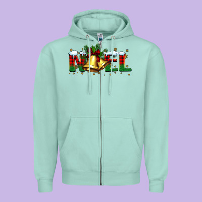 Noel Christmas Bells Zipper Hoodie Designed By Barkaloodesign