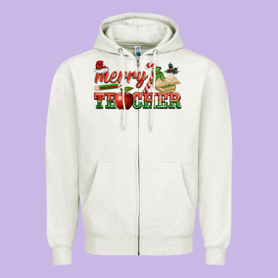 Merry Teacher Zipper Hoodie Designed By Barkaloodesign