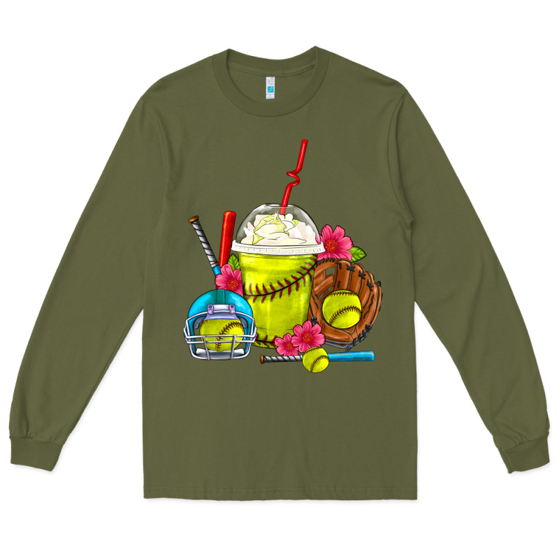 Softball Frappe Coffee Long Sleeve Tee by FaDigitalArtStudio | Teevron