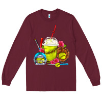 Burgundy Softball Frappe Coffee Long Sleeve Tee - FaDigitalArtStudio
