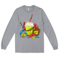 Heather Grey Softball Frappe Coffee Long Sleeve Tee - FaDigitalArtStudio