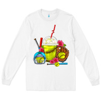 White Softball Frappe Coffee Long Sleeve Tee - FaDigitalArtStudio