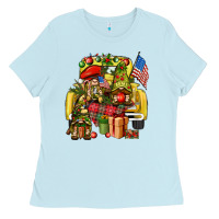 Baby Blue Christmas army gnomes truck 4th of july Ladies Tee - HowdyJamesFarm