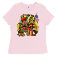 Bubblegum Pink Christmas army gnomes truck 4th of july Ladies Tee - HowdyJamesFarm