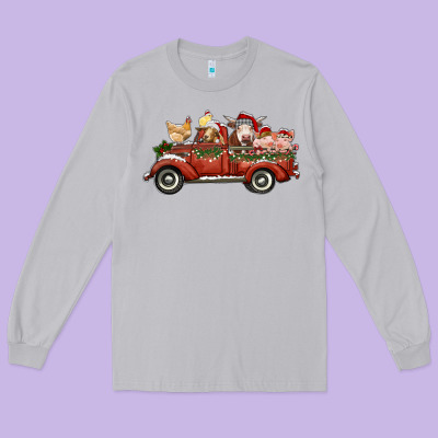 Christmas Truck With Farm Animals Long Sleeve Tee Designed By Ranaportraitstore