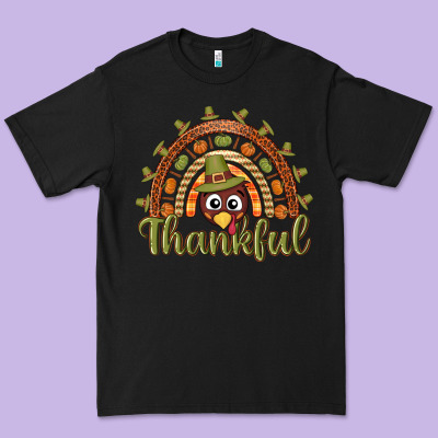 Turkey Rainbow Thankful Thanksgiving Premium Tee Designed By Nancycooperartshop
