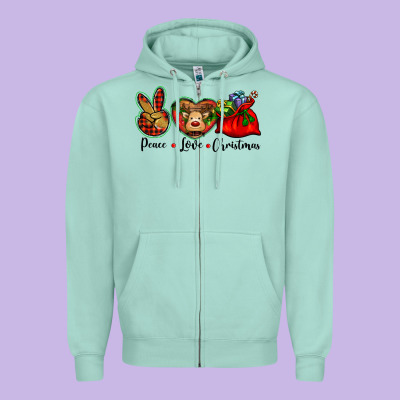 Peace Love Christmas Zipper Hoodie Designed By Barkaloodesign