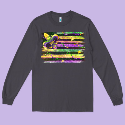 Mardi Gras Flag Long Sleeve Tee Designed By Fadigitalartstudio