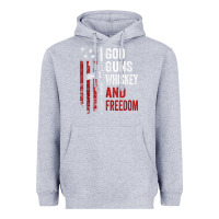 Heather Grey God Guns Whiskey Freedom - Pro Gun American Flag Guns Arts Characters Heavyweight Hoodie - maiPhamDesign