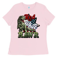 Bubblegum Pink Red white rawr 4th of july Ladies Tee - HowdyJamesFarm