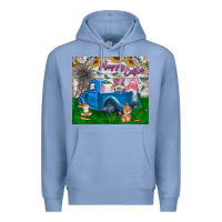 Colony Blue happy easter truck Premium Hoodie - CowhideDigitalArt