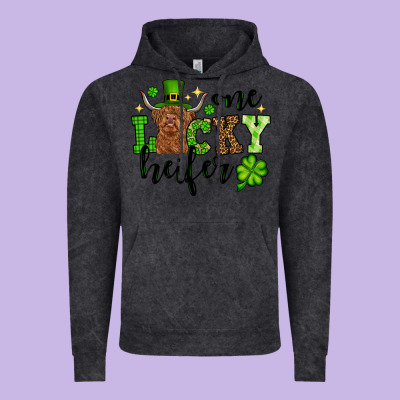 St. Patrick's Day One Lucky Heifer Vintage Hoodie Designed By Oliviacreatesart