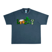 Midnight Navy Lucky with beer St. Patricks day Urban Heavy Tee - HowdyJamesFarm