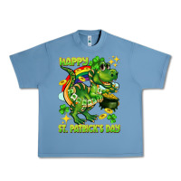 Pebble Blue Happy St. Patrick's Day T-rex Urban Heavy Tee - CowGirlArtShop