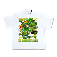 White Happy St. Patrick's Day T-rex Urban Heavy Tee - CowGirlArtShop
