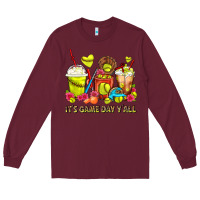 Burgundy It's Game Day Y'all Softball Coffee Cups Long Sleeve Tee - FaDigitalArtStudio