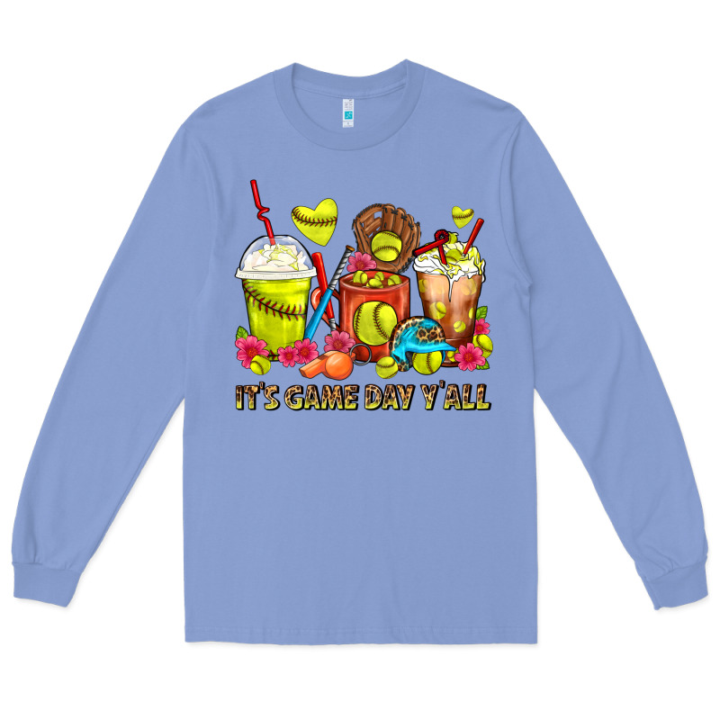 It's Game Day Y'all Softball Coffee Cups Long Sleeve Tee by FaDigitalArtStudio | Teevron