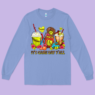 It's Game Day Y'all Softball Coffee Cups Long Sleeve Tee Designed By Fadigitalartstudio