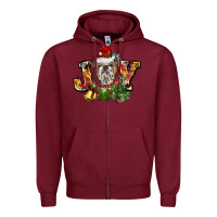 Burgundy Christmas joy english bulldog Zipper Hoodie - BarkalooDesign